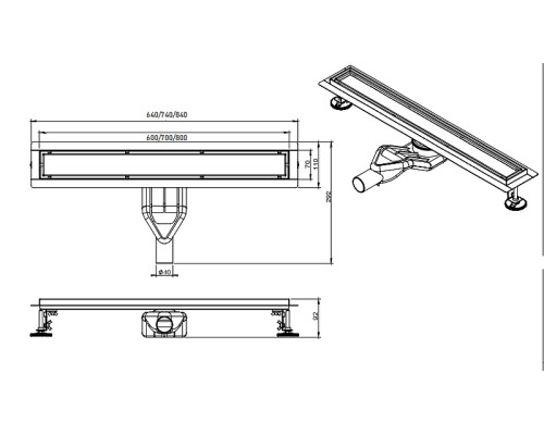 Душевой лоток CeramaLux 64 CL6138GG-60 с решеткой цвет Оружейная сталь