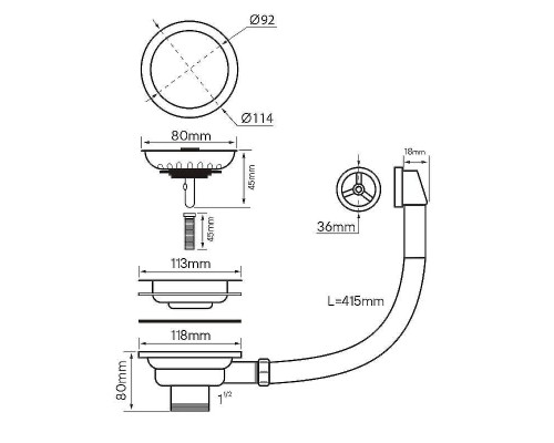 Слив-перелив для кухонной мойки Paulmark PM6022-BG Брашированное золото