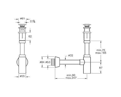 Сифон для раковины Vitra Syphon A45154 с донным клапаном Хром