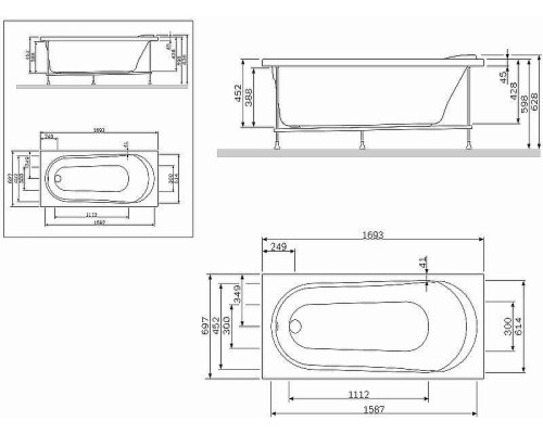Фронтальная панель для ванны AM.PM Joy/Spirit 170 W85A-170-070W-P Белая