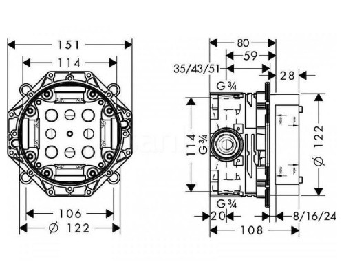 Скрытая часть для смесителя Hansgrohe Ibox Universal 01800180 G 3/4
