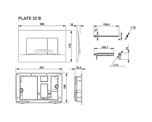 Клавиша смыва Roca Active 32B 8901130B6 Черная матовая