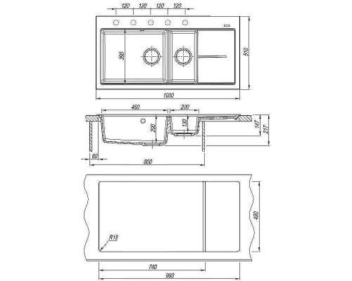 Кухонная мойка Florentina Россана-1000 20.335.E1000.104 Бежевая