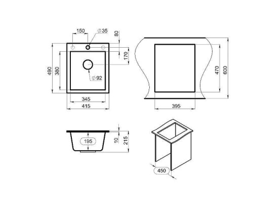 Кухонная мойка Granula 42 4201 цвет Базальт