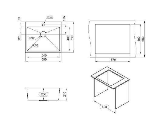 Кухонная мойка Granula 59 5951 цвет Золото сатин