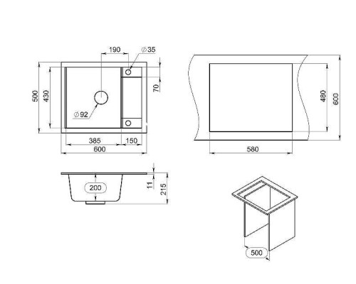 Кухонная мойка Granula 60 6002 цвет Шварц