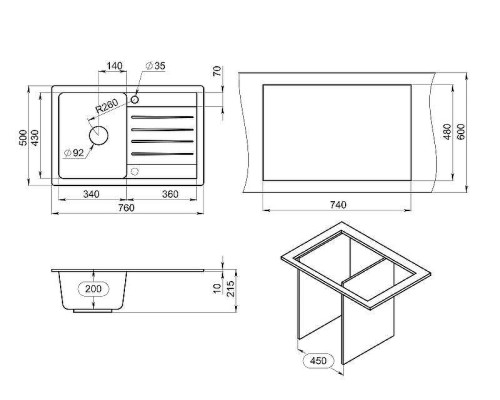 Кухонная мойка Granula Standart 76 7602 цвет Черный