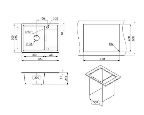 Кухонная мойка Granula 65 6503 цвет Базальт