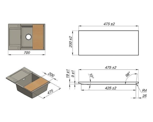 Кухонная мойка Granula Estetica 70 7003 цвет Базальт