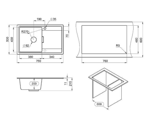 Кухонная мойка Granula 78 7804 цвет Черный