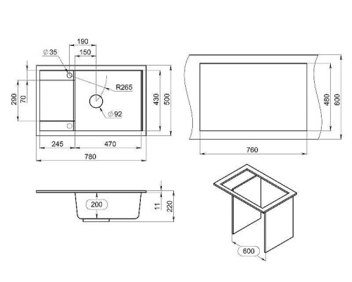 Кухонная мойка Granula 78 7805 цвет Черный