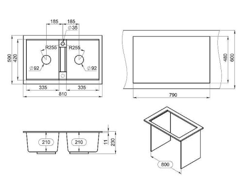 Кухонная мойка Granula 81 8101 цвет Базальт