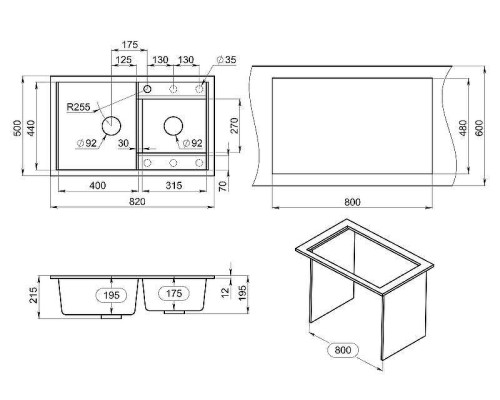 Кухонная мойка Granula 82 8201 цвет Шварц