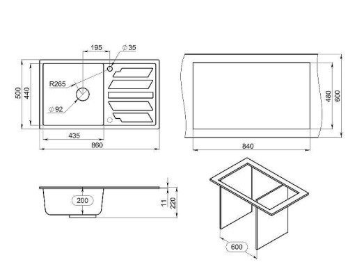 Кухонная мойка Granula 86 8601 цвет Турмалин