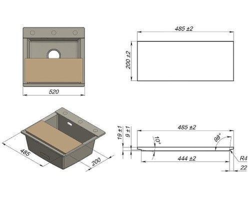 Кухонная мойка Granula Estetica 52 5201 цвет Турмалин