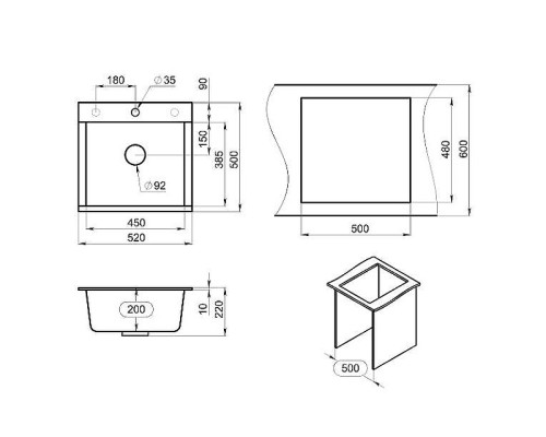 Кухонная мойка Granula Estetica 52 5201 цвет Турмалин