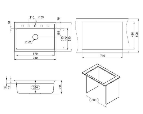 Кухонная мойка Granula Kitchen Space 73 7301 цвет Арктик