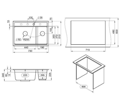 Кухонная мойка Granula Kitchen Space 73 7302 цвет Шварц