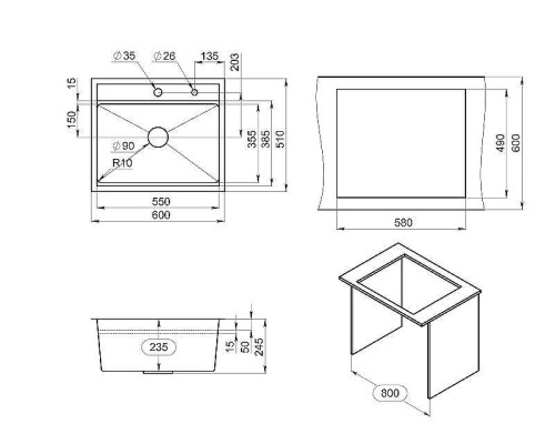 Кухонная мойка Granula Kitchen Space 60 6051 цвет Золото сатин