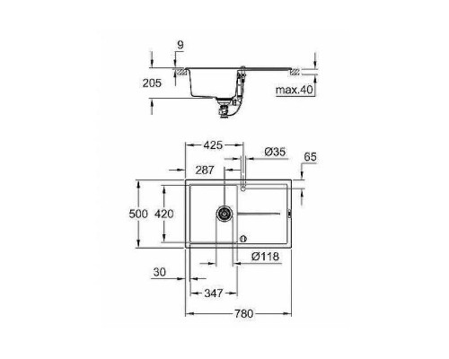 Кухонная мойка Grohe K400 78 31639AP0 Черный гранит