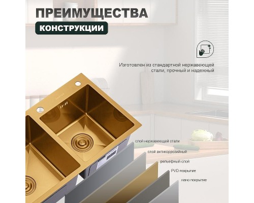 Кухонная мойка Splenka 78 S706.7843.03 цвет Золотой сатин