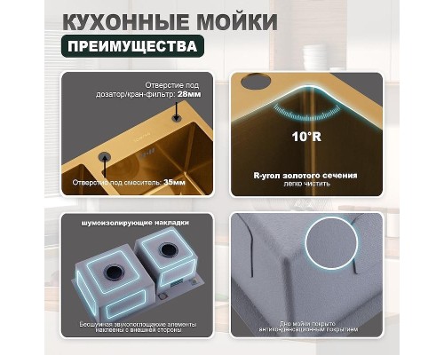 Кухонная мойка Splenka 78 S706.7843.03 цвет Золотой сатин