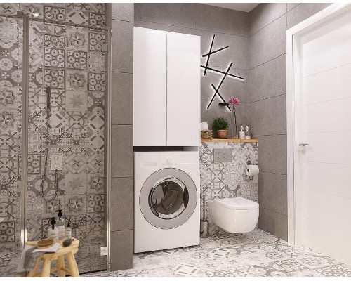 Шкаф пенал 1MarKa Lock 67Н Ц0000012066 над стиральной машиной Белый