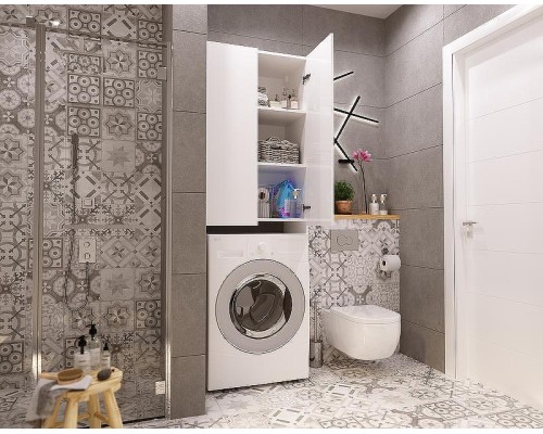 Шкаф пенал 1MarKa Lock 67Н Ц0000012066 над стиральной машиной Белый