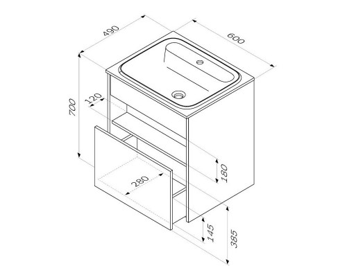 Тумба с раковиной AM.PM Func 60 M8F-FUX0601OF-WCC10450WG подвесная цвет Дуб крафт