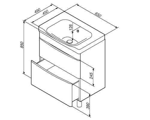 Тумба с раковиной AM.PM Like 65 M80-FSX0652-WC0652 цвет Белый глянец