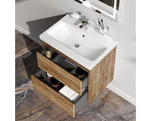 Тумба с раковиной AM.PM Pulse 60 M91-FHX0602OF-WCC0602WG подвесная цвет Дерево текстурированное