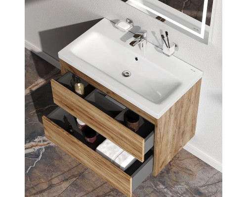 Тумба с раковиной AM.PM Pulse 75 M91-FHX0752OF-WCC0752WG подвесная цвет Дерево текстурированное