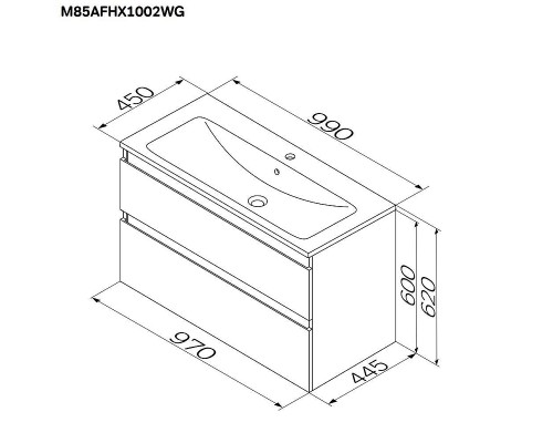 Тумба с раковиной AM.PM X-Joy 100 M85A-FHX1002-WC1002WG подвесная цвет Белый глянец