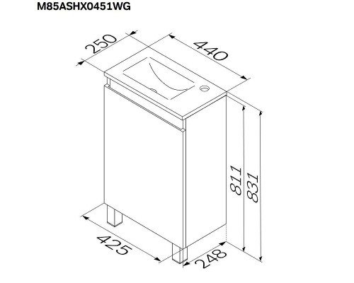 Тумба с раковиной AM.PM X-Joy 45 M85A-FSX0451-WC0452WG цвет Белый глянец