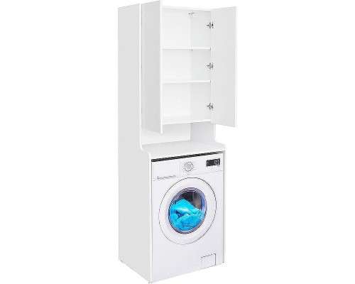 Шкаф пенал Aquaton Лондри 60 1A260503LH010 над стиральной машиной Белый глянец