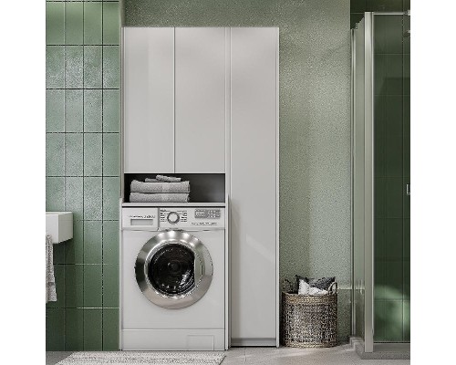 Шкаф пенал Aquaton Лондри 60 1A260503LH010 над стиральной машиной Белый глянец