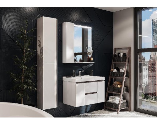 Шкаф пенал Aquaton Рене 31 1A222003NRC80 подвесной Белый Грецкий орех