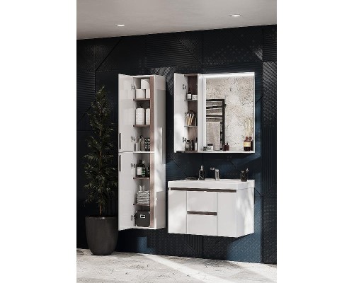 Зеркало со шкафом Aquaton Рене 80 L 1A222502NRC80 с подсветкой Белый Грецкий орех