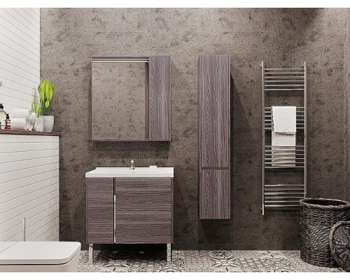 Зеркало со шкафом Aquaton Стоун 80 R 1A228302SXC80 с подсветкой Грецкий орех