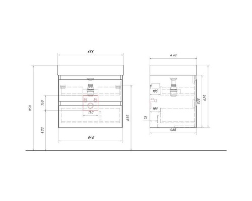 Тумба под раковину Aqwella Geometria 65 GE01652SH подвесная Шалфей зеленый