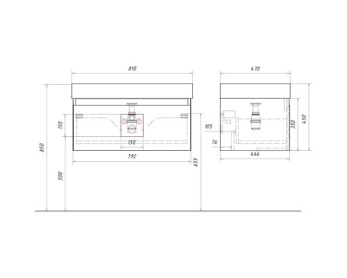 Тумба под раковину Aqwella Geometria 80 GE01081ST подвесная Серый туман