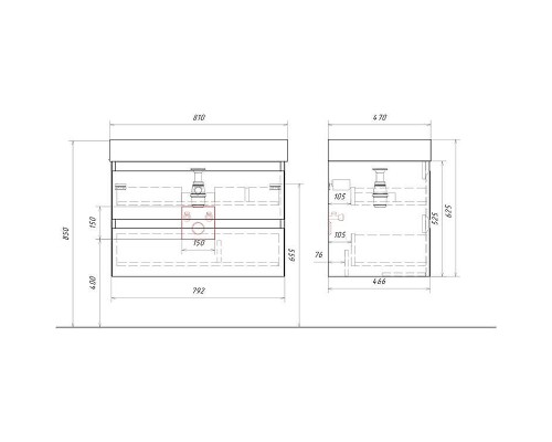 Тумба под раковину Aqwella Geometria 80 GE01082ST подвесная Серый туман