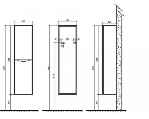 Шкаф пенал BelBagno Ancona-N 40 ANCONA-N-1500-2A-SC-RW-R подвесной Rovere Moro