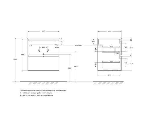 Тумба под раковину BelBagno Uno 60 UNO-600-2C-SO-AO подвесная цвет Голубой матовый