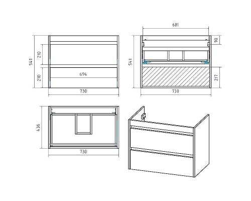 Тумба с раковиной Brevita Balaton 75 УТ000014507 подвесная Белая матовая