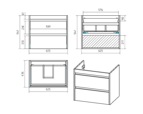 Тумба с раковиной Brevita Balaton 65 УТ000012303 подвесная Белая матовая Серая матовая