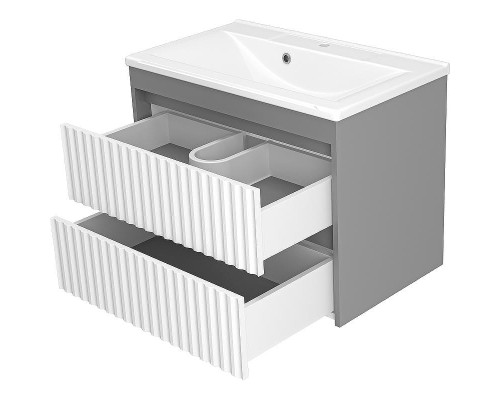 Тумба с раковиной Brevita Balaton 75 УТ000012301 подвесная Белая матовая Серая матовая