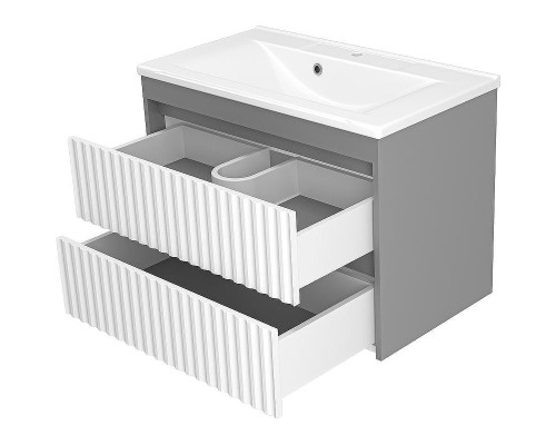 Тумба с раковиной Brevita Balaton 80 УТ000012299 подвесная Белая матовая Серая матовая