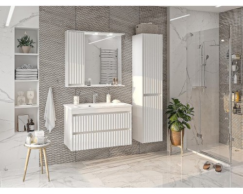 Зеркало со шкафом Brevita Balaton 90 L BAL-04090-01-Л с подсветкой Белое матовое