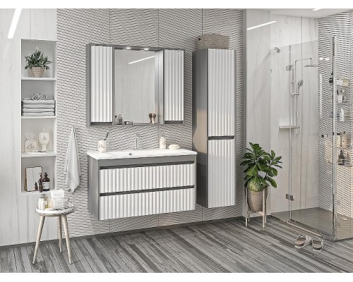 Зеркало со шкафом Brevita Balaton 100 BAL-04100-01-01 с подсветкой Белое матовое Серое матовое